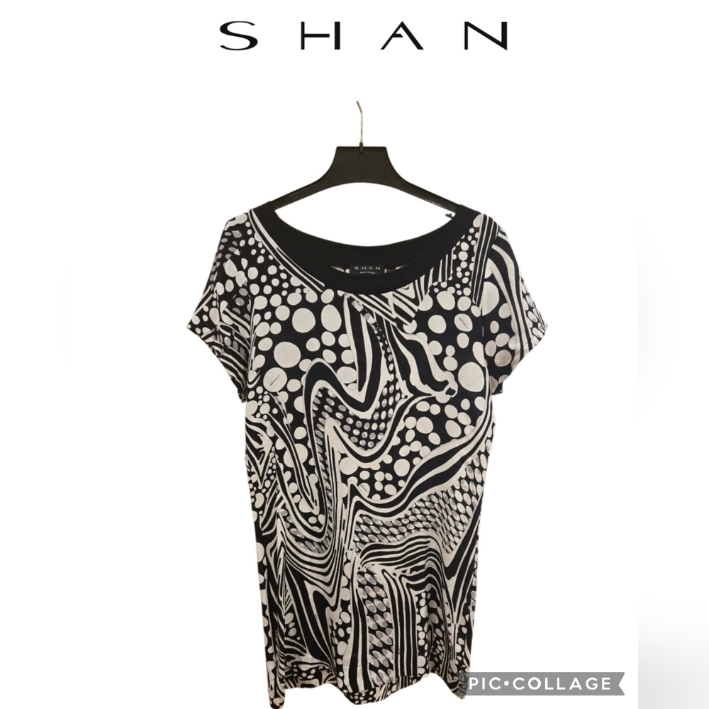 NWOT SHAN Monochrome Patterned Women's Sheer Dress/ Swim Cover-Up Sz 6 Us